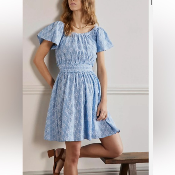 Boden Dresses & Skirts - Boden Light Blue Floral Embroidered Scoop Neck Dress